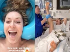 Lindsey Vonn torna a casa dopo l’infortunio delle Olimpiadi invernali ma dice che non è ancora in grado di stare in piedi