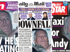 Tutte le prime pagine dei giornali britannici il giorno dopo l’arresto dell’ex principe