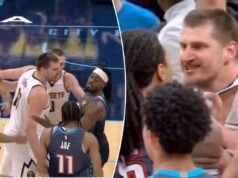 Nuggets-Thunder entrano in una mischia accesa dopo che Lu Dort ha fatto lo sgambetto a Nikola Jokic in una scena selvaggia