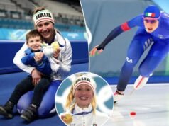 Il pattinatore di velocità italiano stabilisce il record olimpico il giorno del suo compleanno e festeggia con il figlio in un momento adorabile