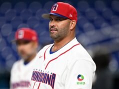 Albert Pujols reagisce alla chiamata di sciopero finale nella sconfitta WBC della Repubblica Dominicana contro gli Stati Uniti