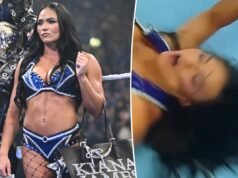 La star della WWE Kiana James soffre di un malfunzionamento del guardaroba durante una partita di eliminazione dal vivo