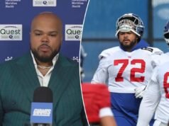 Jermaine Eluemunor dei Giants si è vestito per il successo alla firma del contratto di carriera