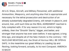 Trump avverte di attacchi “più grandi, migliori e più forti” a meno che non venga raggiunto un “vero accordo” e afferma che le truppe rimarranno ferme mentre l’orologio ticchetta sull’accordo