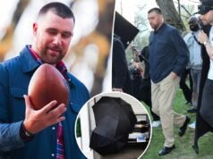 Travis Kelce è stato avvistato mentre girava la sua prima campagna per Tommy Hilfiger, con la visita di Taylor Swift