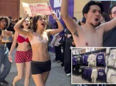 Gli studenti ultra svegli della New York University si spogliano e si spogliano per protestare contro il merchandise scolastico che sostengono sia realizzato con manodopera sfruttata