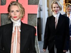 Charlize Theron scambia la sua camicia con un colletto Dior plissettato alla première di ‘Apex’