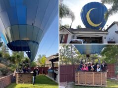Un video selvaggio cattura una mongolfiera con 13 persone a bordo mentre effettua un atterraggio di emergenza nel cortile della California