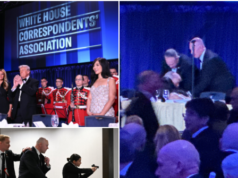 *** LIVEWIRE *** RIPRESA ALLA CENA DEI CORRISPONDENTI, IL PRESIDENTE TRUMP FUORI DALLA STANZA