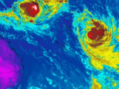 Cicloni gemelli in formazione al largo delle coste australiane