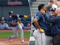 La stella dei Rays, Junior Caminero, esce dal gioco dopo aver commesso fallo sulla faccia in una scena spaventosa