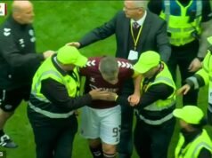 I cuori condannano le brutte scene che hanno visto i tifosi del Celtic ATTACCARE i loro giocatori: il club scozzese chiede “l’azione più forte possibile” con la polizia che indaga dopo che il loro capitano è stato PUNZIONATO dall’invasore del campo