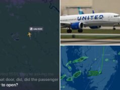 Passeggero della United Airlines tenta di aprire la porta dell’aereo a 36.000 piedi, viaggiatore aggredito sul volo da Newark