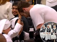 Le Suore Salesiane benedicono Luke Kornet degli Spurs prima della vittoria in Gara 4 contro i Thunder