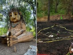 L’iconico troll gigante del Texas brucia in un fuoco misterioso mentre un artista dal cuore spezzato parla