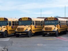 I tifosi inglesi copiano l’esercito del Tartan prendendo gli autobus scolastici gialli per assistere alla partita di Coppa del Mondo contro il Ghana nel tentativo di evitare tariffe ferroviarie fortemente gonfiate