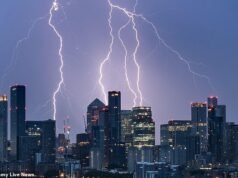 La Gran Bretagna è martellata da temporali con allerta color ambra per caldo estremo che durerà fino alle 21 stasera dopo che 37,3°C ha infranto il record di temperatura di giugno