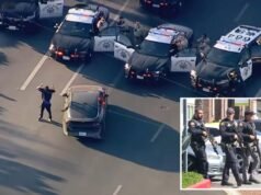 I poliziotti usano la striscia chiodata per inseguire il sospetto legato alla sparatoria mortale nella SoCal