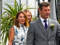 Geri e Christian Horner arrivano per il matrimonio dell’asso della F1 David Coulthard con la modella svedese di 20 anni più giovane di lui in una cerimonia costellata di stelle in Scozia