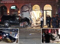 Un video selvaggio mostra due auto che hanno quasi investito un pedone mentre si schiantavano contro un edificio di Brooklyn in un sospetto scontro di rabbia stradale