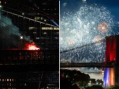 Il ponte di Brooklyn prende fuoco durante lo spettacolo pirotecnico del 4 luglio