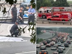 Un uomo e una donna sono stati lanciati da una motocicletta fuori controllo che ha colpito altri 4 veicoli durante la corsa serale a New York