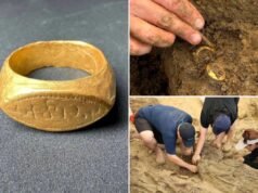 Antichi anelli d’oro trovati durante gli scavi nel sito archeologico della Thailandia