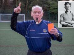 L’arbitro di calcio di 93 anni critica i giocatori che “cadono come se gli avessero sparato”