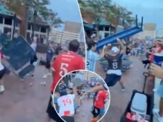 I tifosi dell’Argentina si rivoltano l’uno contro l’altro mentre i tavoli e le panchine volano nella scena selvaggia della Coppa del Mondo