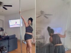 Una ballerina di pole dance texana sbatte contro l’irrigatore del soffitto e allaga l’appartamento in un video selvaggio
