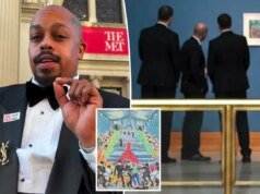 L’artista David Sabastian fa uno scherzo al Met appendendo illegalmente un’opera d’arte che critica il Met Gala