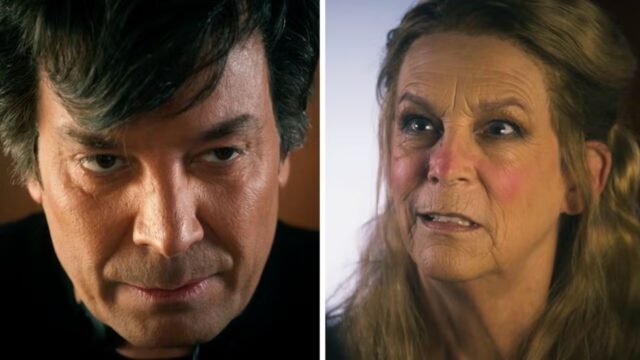 Jimmy Fallon tocca Jamie Lee Curtis perché puoi vedere tutto ciò che è una parodia